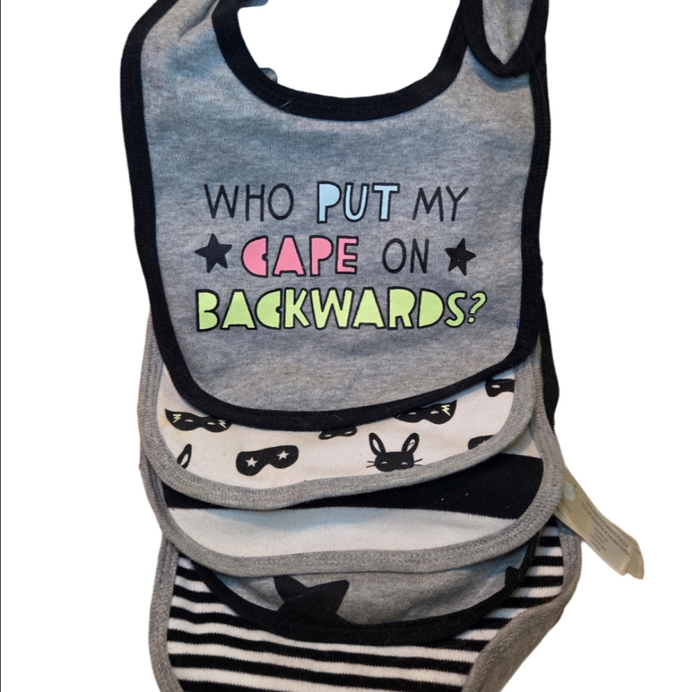 Cloud Island Gray Black Cotton Bib Set 5 Pack